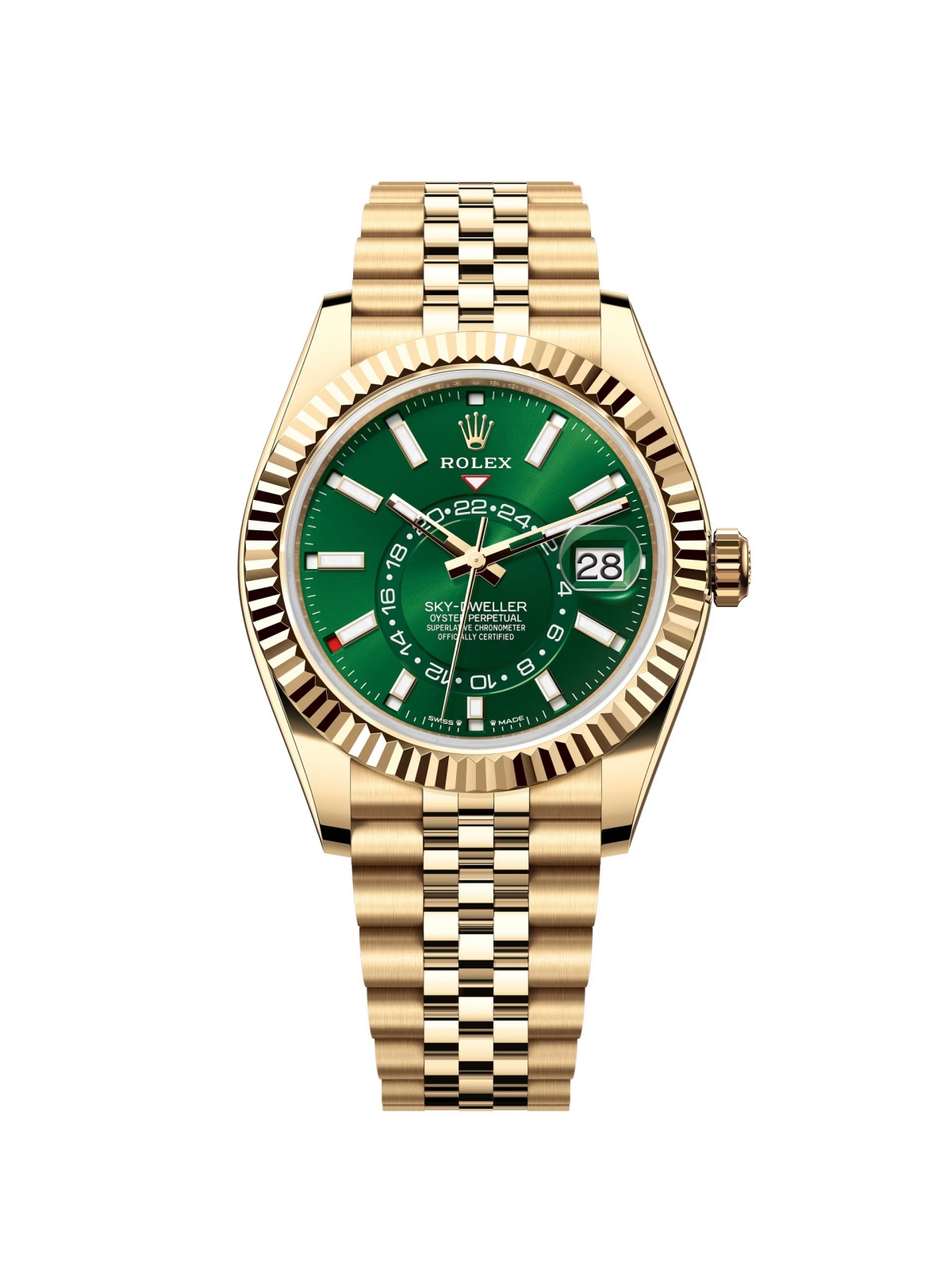【Super Clone】RLX  Sky-Dweller 42mm Yellow Gold Bright Green Dial Jubilee - 336938 - New 2025 Release