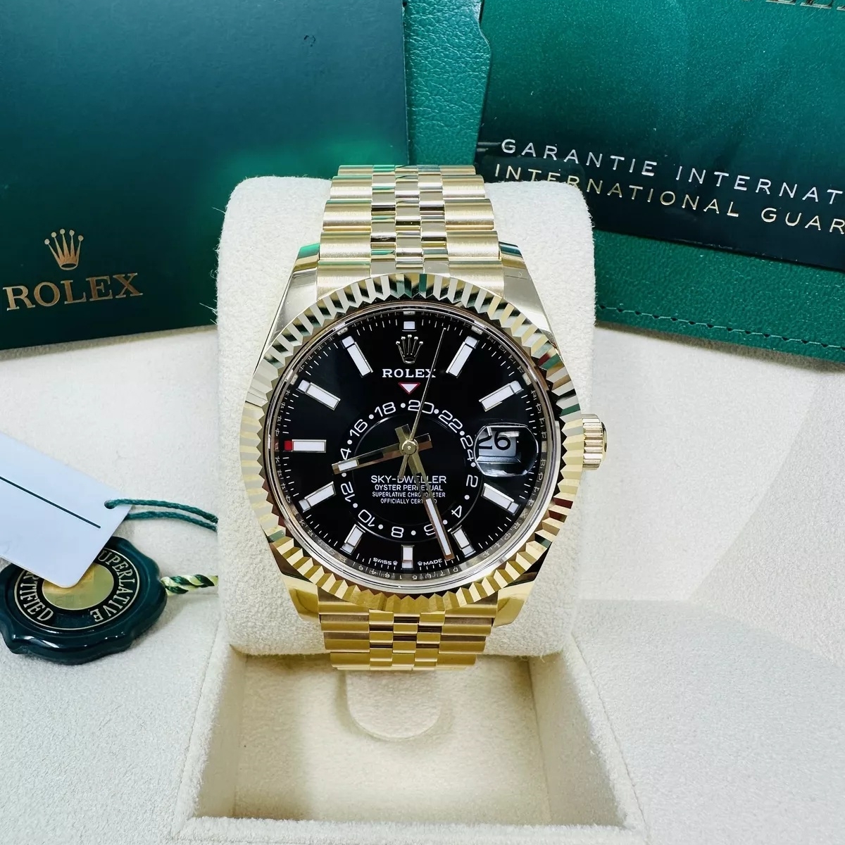 【Super Clone】RLX  Sky-Dweller 42mm Yellow Gold Black Dial Jubilee - 336938