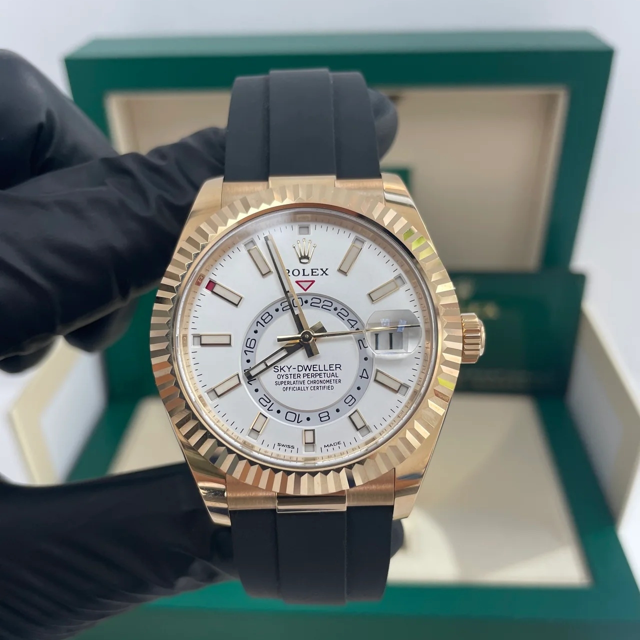 【Super Clone】RLX  Sky-Dweller 42mm Yellow Gold White Dial Oysterflex - 336238