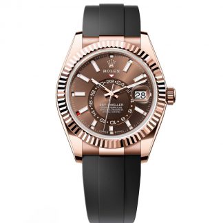 【Super Clone】RLX  Sky-Dweller 42mm Rose Gold Chocolate Dial Oysterflex - 336235