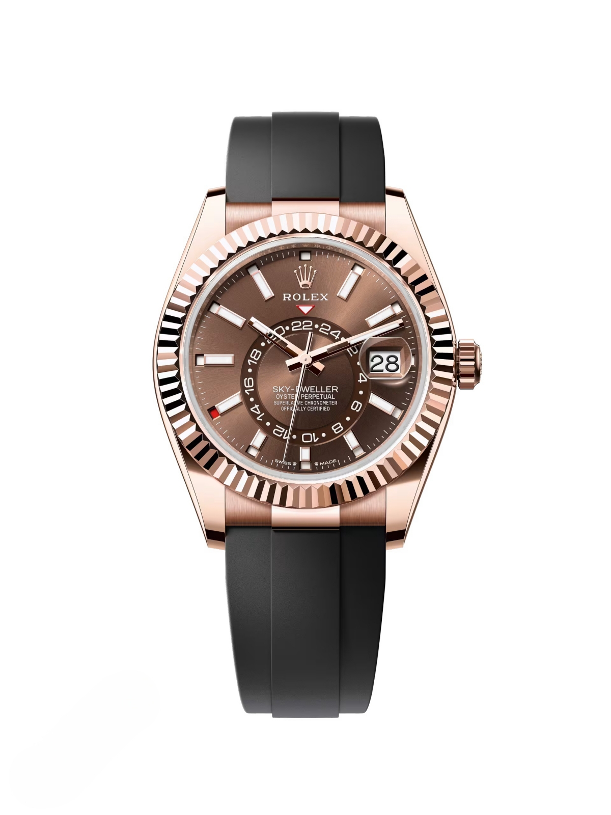 【Super Clone】RLX  Sky-Dweller 42mm Rose Gold Chocolate Dial Oysterflex - 336235