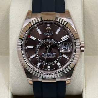 【Super Clone】RLX  Sky-Dweller 42mm Rose Gold Chocolate Dial Oysterflex - 336235