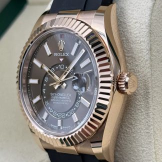 【Super Clone】RLX  Sky-Dweller 42mm Rose Gold Chocolate Dial Oysterflex - 336235