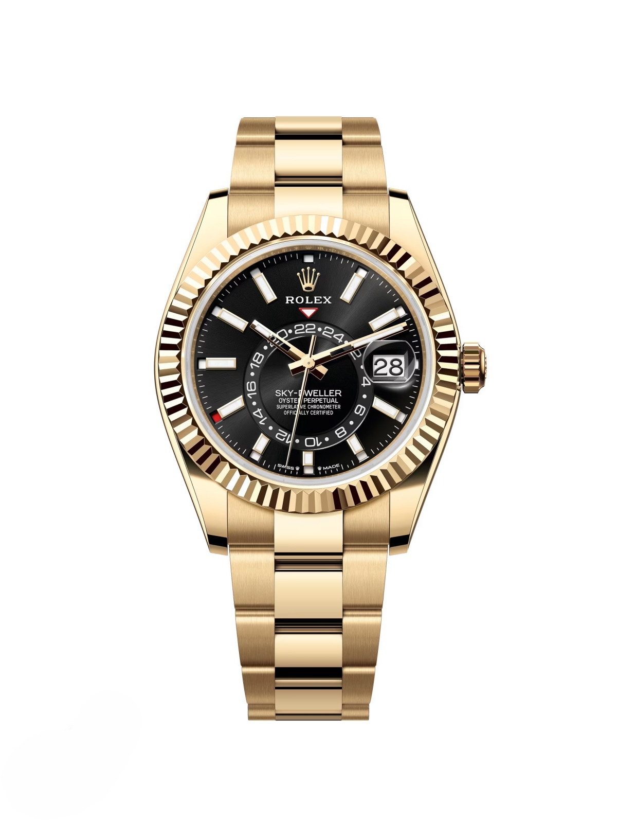 【Super Clone】RLX  Sky-Dweller 42mm Yellow Gold Black Dial Oyster - 336938