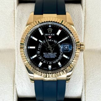 【Super Clone】RLX  Sky-Dweller 42mm Yellow Gold Black Dial Oysterflex - 336238