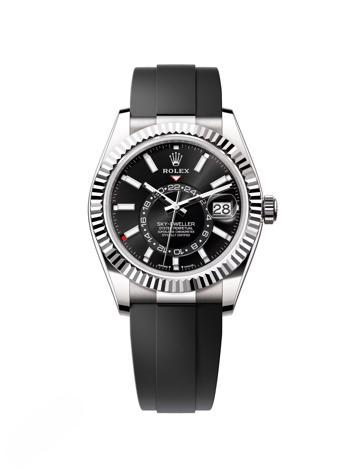 【Super Clone】RLX  Sky-Dweller 42mm White Gold Black Dial Oysterflex - 336239