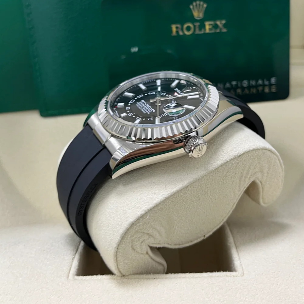 【Super Clone】RLX  Sky-Dweller 42mm White Gold Black Dial Oysterflex - 336239