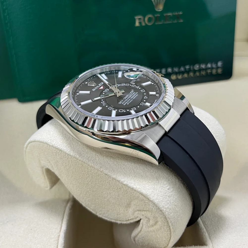 【Super Clone】RLX  Sky-Dweller 42mm White Gold Black Dial Oysterflex - 336239
