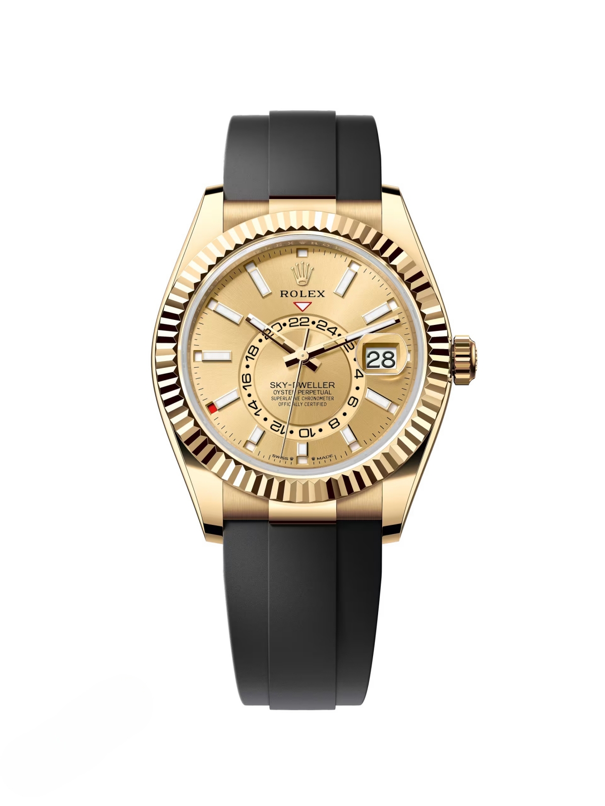 【Super Clone】RLX  Sky-Dweller 42mm Yellow Gold Champagne Dial Oysterflex - 336238