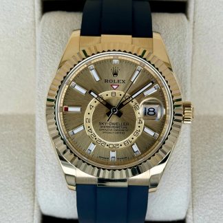【Super Clone】RLX  Sky-Dweller 42mm Yellow Gold Champagne Dial Oysterflex - 336238