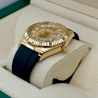 【Super Clone】RLX  Sky-Dweller 42mm Yellow Gold Champagne Dial Oysterflex - 336238