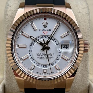 【Super Clone】RLX  Sky-Dweller 42mm Rose Gold White Dial Oysterflex - 336235