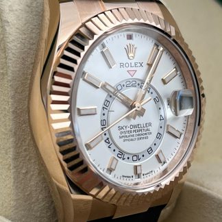 【Super Clone】RLX  Sky-Dweller 42mm Rose Gold White Dial Oysterflex - 336235