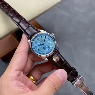 【Super Clone】Rolex 1908 52506 0002 Ice Blue Dial Brown Leather Strap 39 mm Replica Watch
