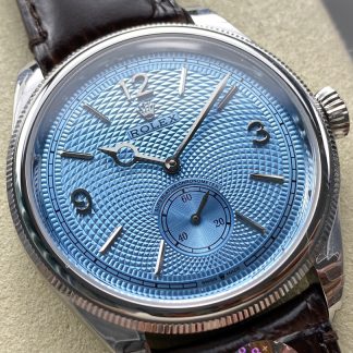 【Super Clone】Rolex 1908 52506 0002 Ice Blue Dial Brown Leather Strap 39 mm Replica Watch