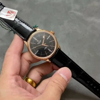 【Super Clone】Rolex Cellini Time 50505 Black Leather Strap Black Dial 39mm Mens Replica Watch