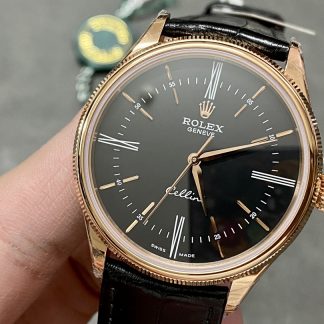 【Super Clone】Rolex Cellini Time 50505 Black Leather Strap Black Dial 39mm Mens Replica Watch