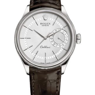 【Super Clone】Rolex Cellini Date 50519 Brown Leather Silver Dial 39mm Mens Replica Watch