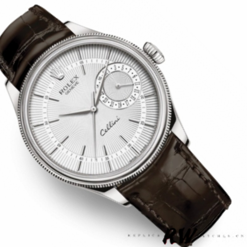 【Super Clone】Rolex Cellini Date 50519 Brown Leather Silver Dial 39mm Mens Replica Watch