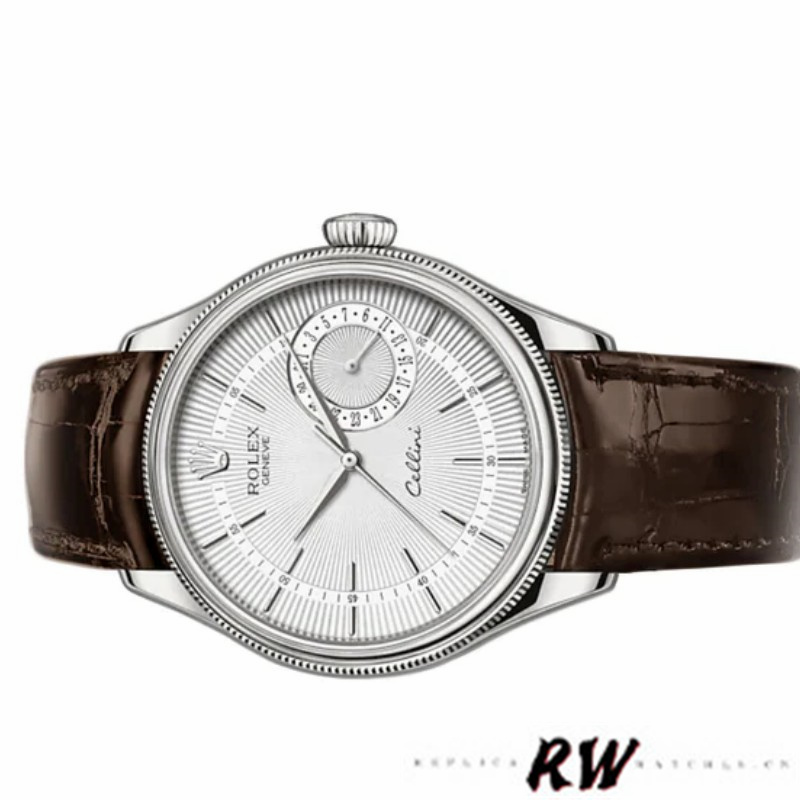 【Super Clone】Rolex Cellini Date 50519 Brown Leather Silver Dial 39mm Mens Replica Watch