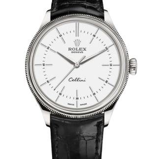 【Super Clone】Rolex Cellini Time 50509 Black Leather Strap White Dial 39mm Mens Replica Watch