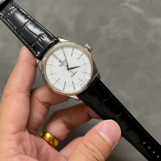【Super Clone】Rolex Cellini Time 50509 Black Leather Strap White Dial 39mm Mens Replica Watch