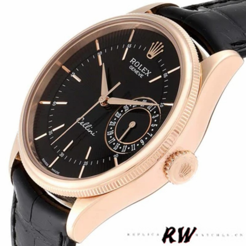 【Super Clone】Rolex Cellini Date 50515 Rose Gold Black Index Dial 39mm Mens Replica Watch