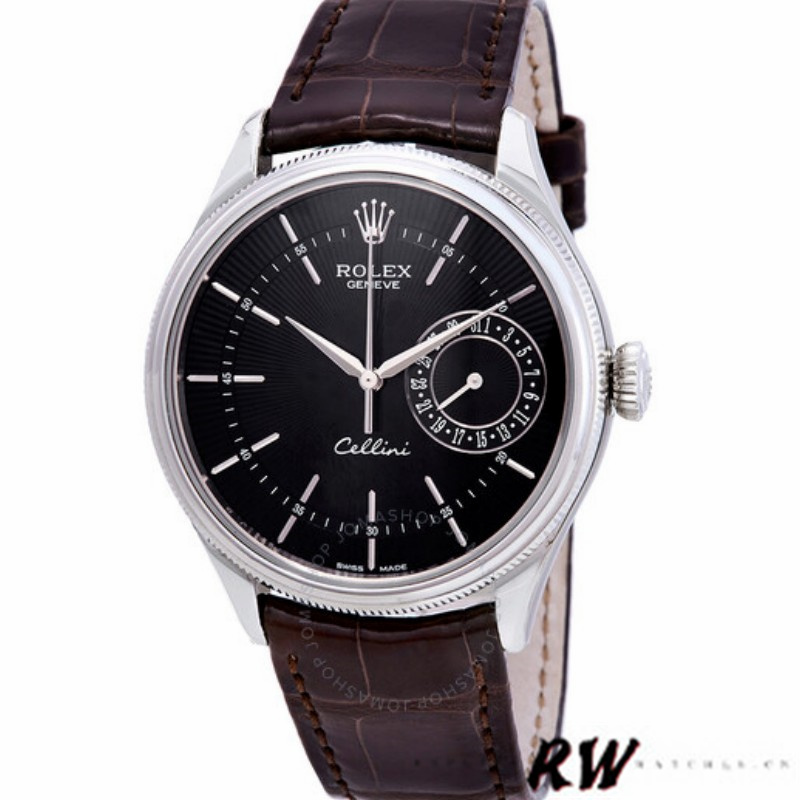 【Super Clone】Rolex Cellini Date 50519 Brown Leather Black Dial 39mm Mens Replica Watch