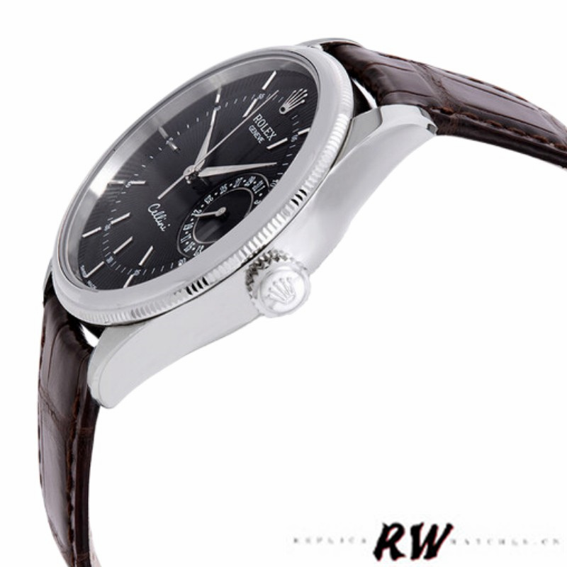 【Super Clone】Rolex Cellini Date 50519 Brown Leather Black Dial 39mm Mens Replica Watch
