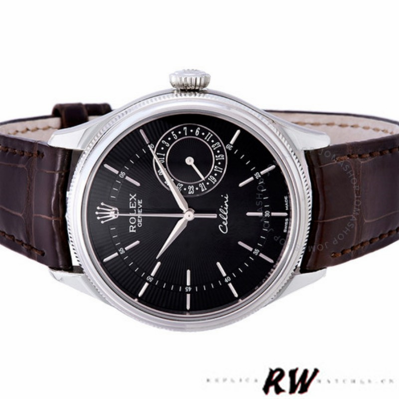 【Super Clone】Rolex Cellini Date 50519 Brown Leather Black Dial 39mm Mens Replica Watch