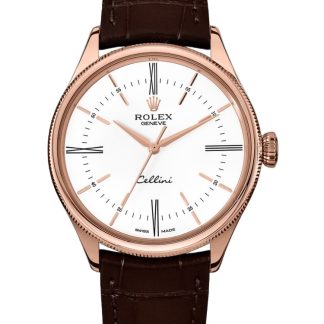 【Super Clone】Rolex Cellini Time 50505 Brown Leather Strap White Dial 39mm Mens Replica Watch