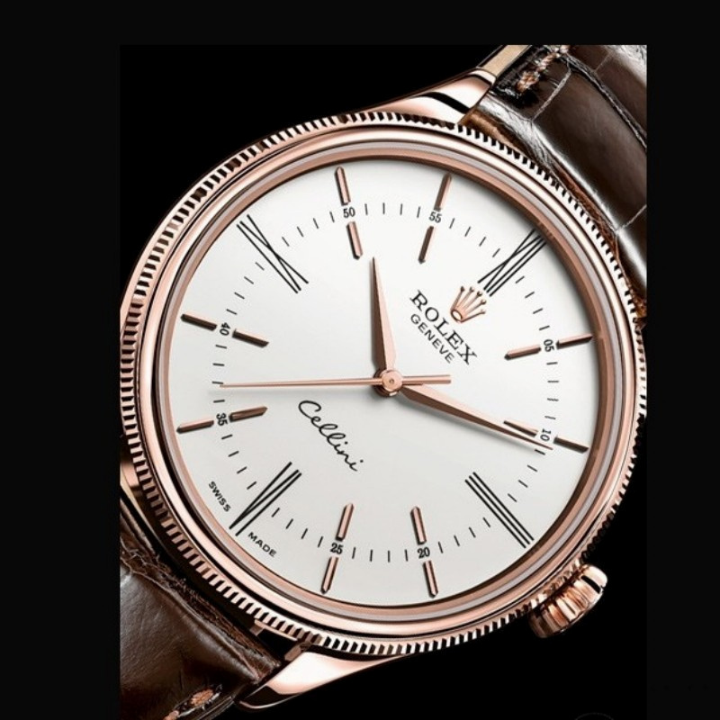 【Super Clone】Rolex Cellini Time 50505 Brown Leather Strap White Dial 39mm Mens Replica Watch