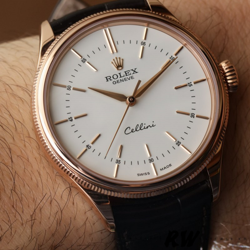 【Super Clone】Rolex Cellini Time 50505 Brown Leather Strap White Dial 39mm Mens Replica Watch