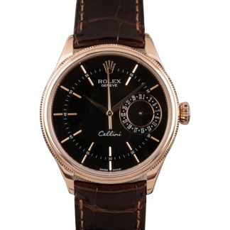 【Super Clone】Rolex Cellini Date 50515 Brown Leather Black Index Dial 39mm Mens Replica Watch