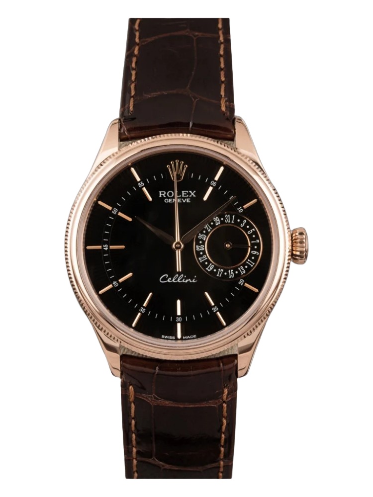 【Super Clone】Rolex Cellini Date 50515 Brown Leather Black Index Dial 39mm Mens Replica Watch