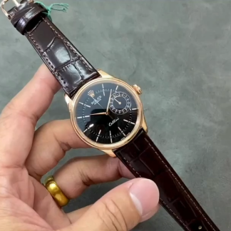 【Super Clone】Rolex Cellini Date 50515 Brown Leather Black Index Dial 39mm Mens Replica Watch