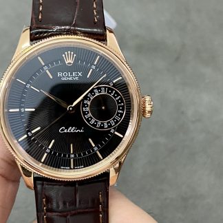 【Super Clone】Rolex Cellini Date 50515 Brown Leather Black Index Dial 39mm Mens Replica Watch