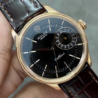 【Super Clone】Rolex Cellini Date 50515 Brown Leather Black Index Dial 39mm Mens Replica Watch