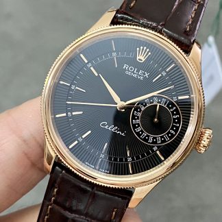 【Super Clone】Rolex Cellini Date 50515 Brown Leather Black Index Dial 39mm Mens Replica Watch