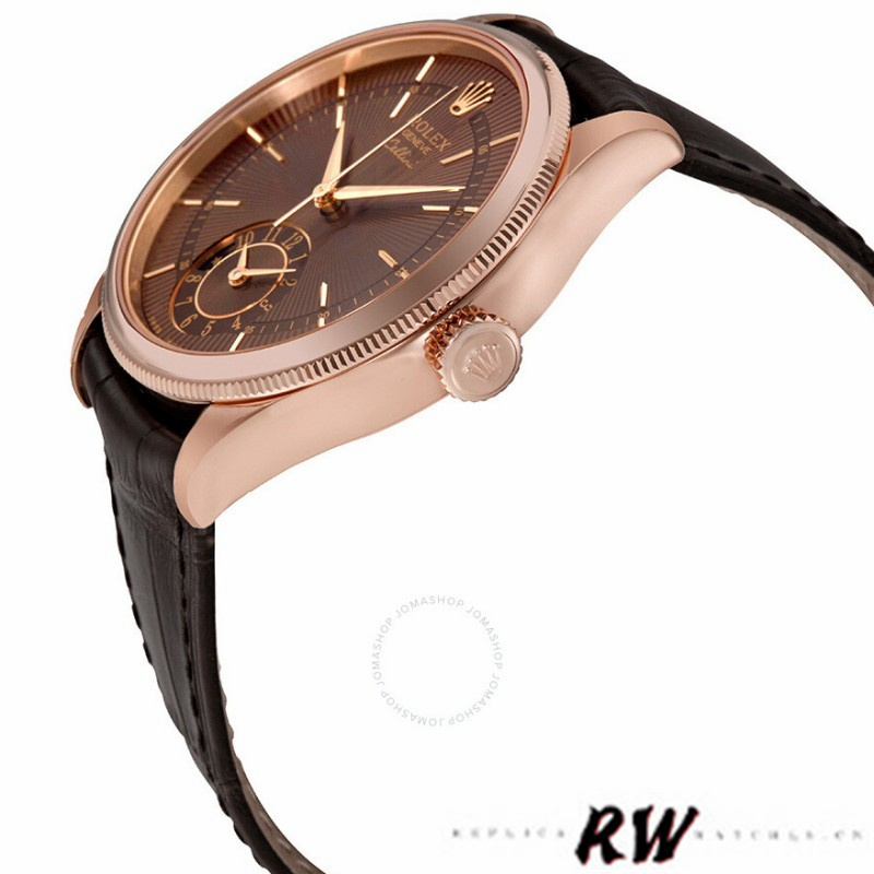 【Super Clone】Rolex Cellini Dual Time 50525 Brown Guilloche Dial Brown Leather Strap 39mm Mens Replica Watch