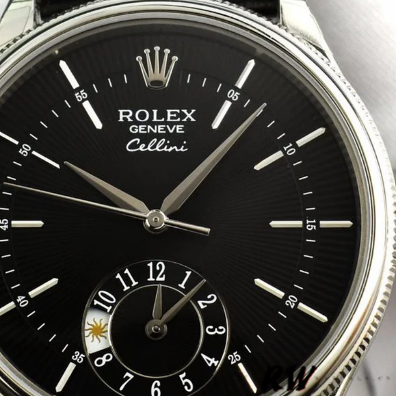 【Super Clone】Rolex Cellini Dual Time 50529 Black Guilloche Dial 39mm Mens Replica Watch
