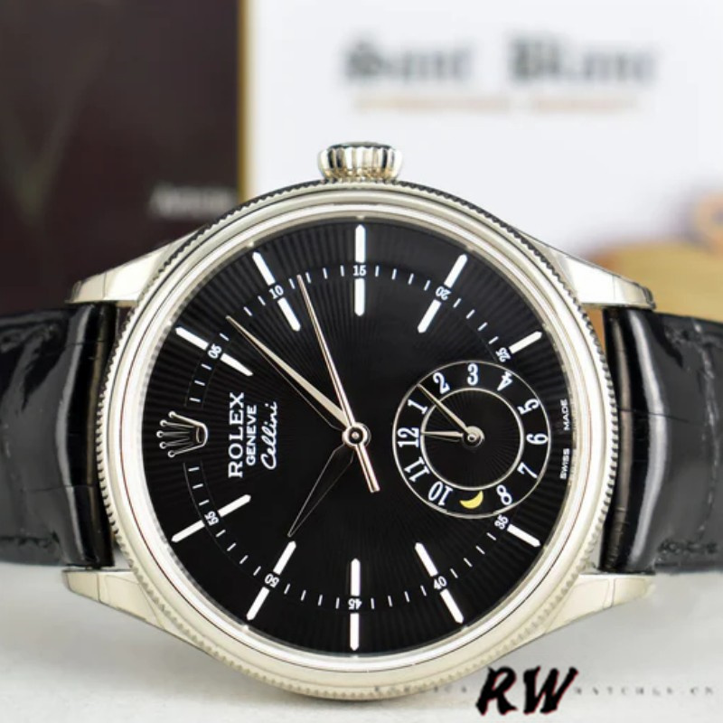 【Super Clone】Rolex Cellini Dual Time 50529 Black Guilloche Dial 39mm Mens Replica Watch