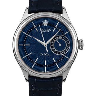 【Super Clone】Rolex Cellini Date 50519 Blue Dial Blue Leather Strap 39MM Mens Replica Watch