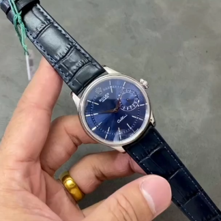 【Super Clone】Rolex Cellini Date 50519 Blue Dial Blue Leather Strap 39MM Mens Replica Watch
