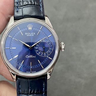 【Super Clone】Rolex Cellini Date 50519 Blue Dial Blue Leather Strap 39MM Mens Replica Watch