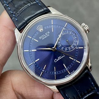 【Super Clone】Rolex Cellini Date 50519 Blue Dial Blue Leather Strap 39MM Mens Replica Watch