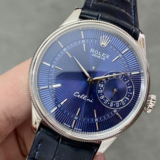 【Super Clone】Rolex Cellini Date 50519 Blue Dial Blue Leather Strap 39MM Mens Replica Watch