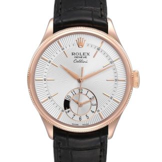 【Super Clone】Rolex Cellini Dual Time 50525 Silver Dial Black Leather Strap 39mm Mens Replica Watch