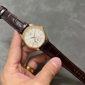 【Super Clone】Rolex Cellini Dual Time 50525 Silver Dial Black Leather Strap 39mm Mens Replica Watch