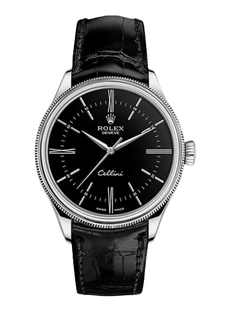 【Super Clone】Rolex Cellini Time 50509 Black Leather Strap Black Dial 39mm Mens Replica Watch